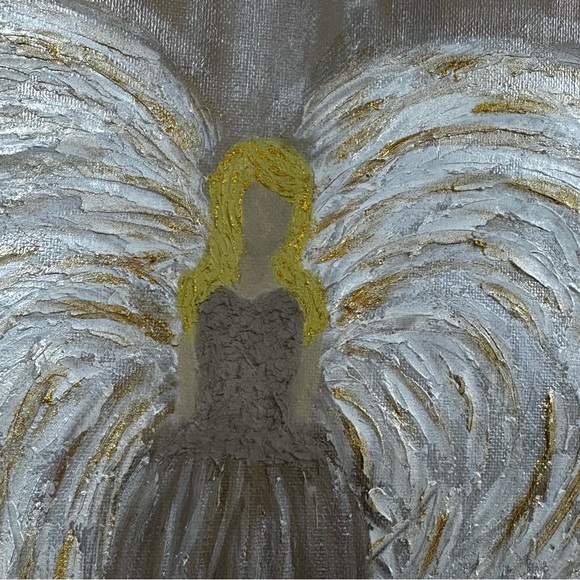 12x16 Hand painted mixed media Angel painting on canvas neutrals gold metallic - Picture 5 of 17